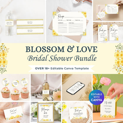 Blossom & Love Bridal Shower Bundle – Elegant Canva Templates & 16 Fun Games