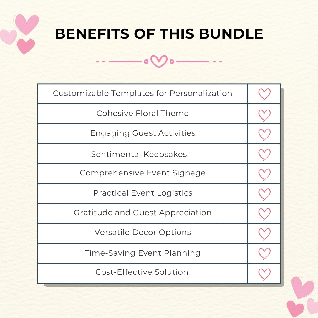 Blossom & Love Bridal Shower Bundle – Elegant Canva Templates & 16 Fun Games