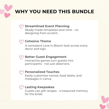 Blossom & Love Bridal Shower Bundle – Elegant Canva Templates & 16 Fun Games