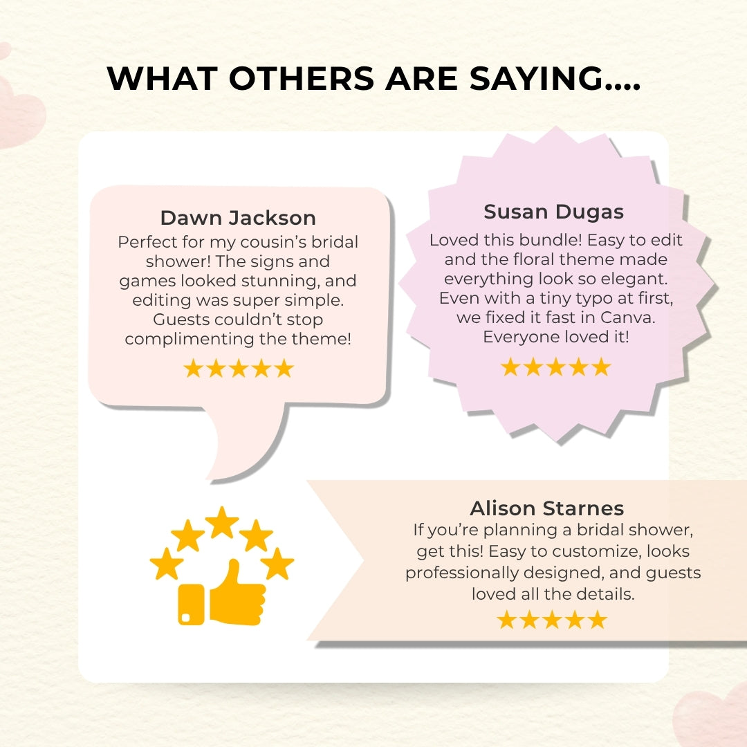 Blossom & Love Bridal Shower Bundle – Elegant Canva Templates & 16 Fun Games