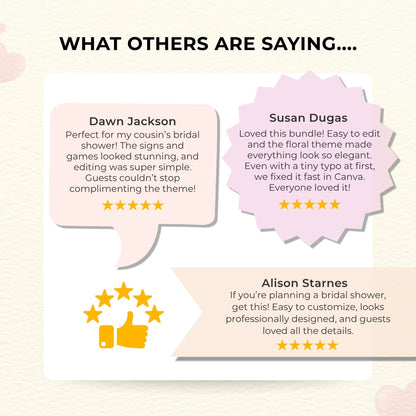 Blossom & Love Bridal Shower Bundle – Elegant Canva Templates & 16 Fun Games